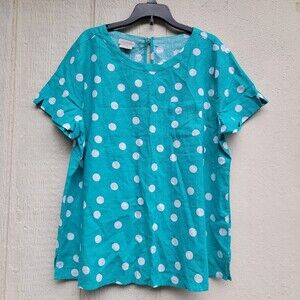 Van Heusen blue & wht polka dot blouse Women's sz Lrg Nwt